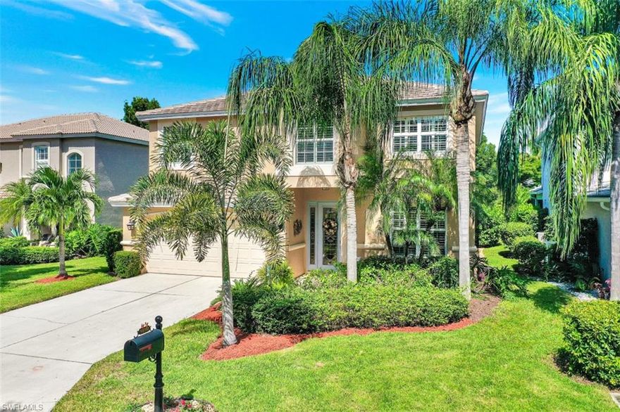 Fabulous Two Story Pool Home in Estero. Seller has kept this home in pristine condition and you will love the renovations. New Roof 2020, New Pool Pump 2020, New Huge Custom Pool w/ Waterfall and extended deck 2016, New AC 2019, Full home Plantation Shutters , Crown Molding, Custom Fans, Large Master with extended sitting area, Master Bathroom. Rich wood flooring in living areas, stairs and upper level and oversized bedroom closets.  Large kitchen with rich wood cabinetry and tons of storage plus a large pantry.  Very unique extended counter custom made by Amish craftsman especially for this kitchen.  The pool is one of the largest you will find with a relaxing waterfall feature plus an extended deck to enjoy the beautiful landscaping.  Walking distance to Estero High School and located in the most sought after elementary school zones.  Located in Colonial Oak which is a small gated community of single family homes located central to beaches, shopping, dining, schools and entertainment. Community pool, workout room, playground and basketball in the community with very low hoa fees which includes your lawn care and rec facilities. 15 minutes to airport/20 minutes to beaches