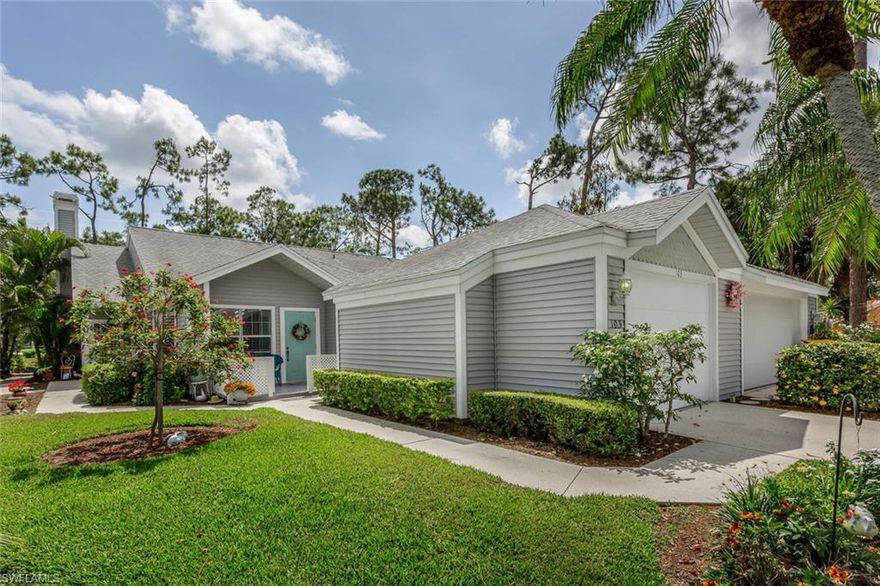Wow!!!  Mrs. Clean lives here.  Close in the morning and move-in that same day.  Quaint, cottage-style attached villa in Kings Lake that is convenient to everything - Shopping, restaurants, beach, 5th Avenue South and Downtown Old Naples.  Across the street from the Kings Lake Resident's Park.  This location is premium within Kings Lake.  This villas offers two bedrooms, a den, and over-sized single-car garage, both an open lanai and one that is screened-in.  Real, working wood-burning fireplace.  Serene landscaped and preserve view.  Both a bay window in the den and a "plant" window in the kitchen.  Well maintained.  All window coverings remain as does much of the furnishings.  Solid counter-tops, crown molding, plantation shutters and a walk-in closet in the owner's suite.