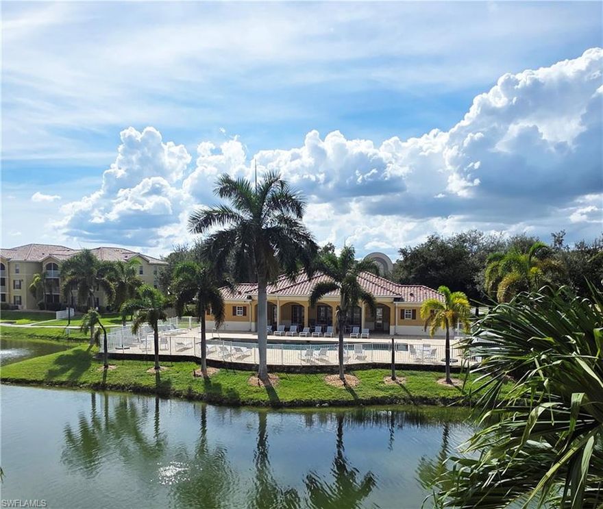 LOWEST PRICE 2 BEDROOM IN THE RESIDENCE CONDOMINIUMS!! The Residence Condominiums are conveniently located just minutes from I-75, the Cape Coral bridges, downtown Fort Myers, Edison Mall and Bell Tower shopping and dining. The community offers a clubhouse with billiards, an activities room, fitness center and heated pool with sundeck and views of the lake and water display. This cozy two bedroom, one bathroom home features a spacious screened-in balcony, an open concept great room with vaulted ceilings, newer carpet, ceramic tile in the kitchen and bathroom, and full-size 1-year new washer and dryer. The bathroom has a relaxing garden tub with window and two entrances from the hallway or the primary bedroom which has two closets. Additionally, the building itself has a 2-years new roof. 1-YEAR HOME WARRANTY INCLUDED!