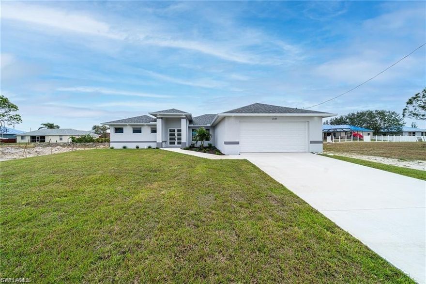 3 BED/2BATH NEW CONSTRUCTION FOR RENT IN THE NW OF CAPE CORAL. This modern property features 3 bedrooms, 2 bathrooms, and 2-car garage with contemporary design throughout. Enjoy upgraded features such as impact glass doors and windows and tile floors. NO HOA. Rapid approval.