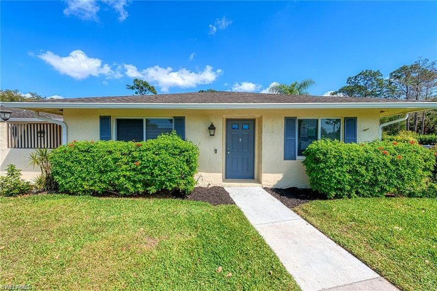 Beautifuly Renovated Villa! This Home Boasts all New Stainless appliances, new kitchen cabinets, air conditioner and granite counter tops, Beautiful flooring throughout, with new tiled walk in showers and vanities. Private Tropical Lanai to Enjoy! This is a Dream Come True, with  2 -18 hole Championship Golf Courses where you can play unlimited golf for FREE - Glades Country Club also offers Bocci, Pickleball Courts, Tennis Courts, tons of activities, events and the 19th Hole Restaurant to enjoy with NO FOOD MINIMUM! There is no other club in Naples that offers such a Terrific Deal for Golfers!