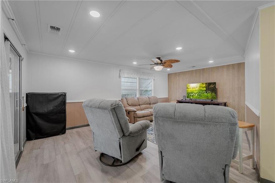 Affordable living in a waterfront, gated, resident-owned 55+ community with Gulf access. Located in Old Bridge Village, this 2-bedroom, 2-bath home offers 1,056 sq ft and has been extensively updated.
Interior improvements include 3/8" subflooring, laminate wood flooring throughout the main living areas, updated bathrooms with new vanities and tubs, new interior 6-panel doors, light fixtures, outlets, and smoke detectors, as well as stainless steel stove and dishwasher. Additional updates include water heater, washer and dryer, and new mattresses. Metal roof with an additional roofover. A/C is approximately 6–7 years old, regularly maintained, and features several newer components.
Energy-efficient home with low utility costs.
Community amenities include marina access, boat ramp, RV/boat storage, clubhouse, fitness center, pool, tennis and pickleball courts, and a 9-acre waterfront park. Active community with planned activities and social events.
Ideal for seasonal or year-round living with convenient access to waterfront recreation and the Southwest Florida lifestyle.