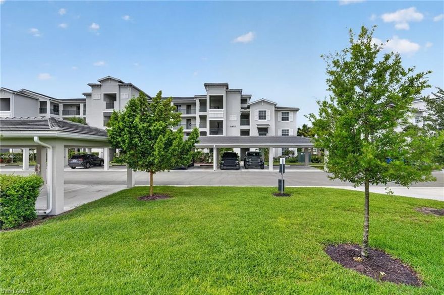 Welcome to The National Golf & Country Club in Ave Maria, where style, comfort, and breathtaking lake and fairway views across the Gordon Lewis–designed 18-hole championship golf course take center stage in this brand-new, unfurnished corner 3nd-floor condo with convenient elevator access. Perfectly positioned to capture the surrounding beauty, this light-filled residence offers added privacy and an abundance of natural light, creating a warm and inviting atmosphere throughout. Featuring 2 bedrooms and 2 full bathrooms, the open-concept layout flows seamlessly into a spacious great room, ideal for both relaxing and entertaining. A modern kitchen is equipped with quartz countertops, stainless steel appliances, and a large island with breakfast bar for effortless meal prep and gatherings. The screened lanai provides a peaceful outdoor space to relax and take in the serene surroundings, offering a seamless connection to the stunning views. The primary suite offers a walk-in closet and a private en-suite bathroom with a shower, while the second bedroom is conveniently located near a full bath, perfect for guests. Additional highlights include in-unit laundry, assigned covered parking, golf storage, and the security of a gated community. This unit includes golf membership, a valuable benefit that is no longer offered with new unit purchases, making this an exceptional opportunity to enjoy full access to the community’s premier golf experience. Residents enjoy access to exceptional resort-style amenities, including a resort pool, clubhouse dining, fitness center, spa, tennis and pickleball courts, and scenic walking and biking trails. Ideally situated between the Florida National Wildlife Preserve and Okaloacoochee Slough State Forest, outdoor enthusiasts will appreciate the natural surroundings, while Ave Maria’s Town Center, just minutes away, offers a variety of dining, shopping, and recreational options.