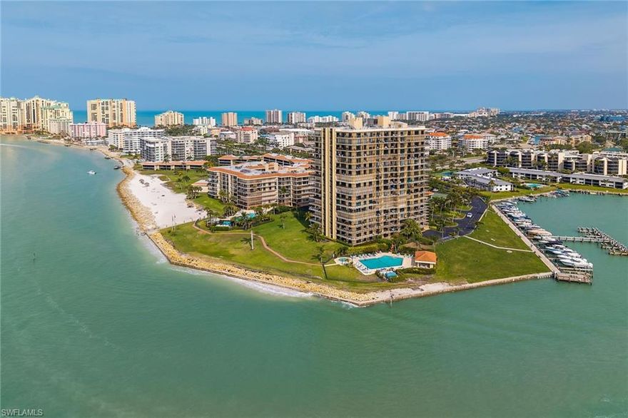 STUNNING VIEWS of the Gulf, Caxambas Pass, and Ten Thousand Islands, from this prime third floor corner unit at Shipp's Landing! This spacious 2BR/2Bath turnkey condo offers 1711 sq ft with separate lanai off the master bedroom in addition to the expansive lanai off of the living area and guest bedroom—perfect for enjoying Marco Island's vibrant sunrises and daily parade of boats, and frequent sightings of dolphins, manatees, and coastal birds. Shipp's Landing is a sought-after waterfront community on the peaceful southern end of Marco Island. Resort-style amenities include EV charging, three sparkling pools, relaxing spas, a state-of-the-art fitness center, and a welcoming clubhouse. Residents also enjoy tennis and pickleball courts, a private beach, kayak storage, a fishing pier, and a newly upgraded marina with boat slips available for lease. Whether you're seeking a tranquil getaway, an active waterfront lifestyle, or a savvy investment opportunity, this exceptional condo offers it all!