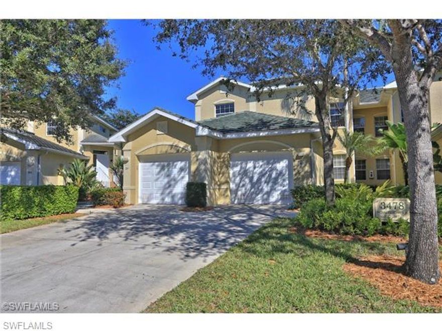 Everything you need to enjoy the Southwest Florida life style is here in this ground level 3 bed/2bath/1-Car garage unit in Pointe at Pelican Landing. Owner has kept it nice and very well maintained. It features a great room floor plan, spacious and open kitchen in L shape with plenty of cabinets for storage, white appliances, lots of windows around the unit allowing natural light to come into the home. Tiled throughout except carpet in bedrooms. Fans with lights in all rooms. Painted in neutral colors. Enjoy walking, bike riding or hang out by the resort feel community pool and hot-tub. Pelican Landing has it all-private beach club with marina and regularly scheduled boat shuttle rides, world class tennis center, kayaking directly into Estero Bay and the Gulf of Mexico, large fitness and community center, 2 18-hole golf courses with large dining room and 19th hole. Residents of Pelican Landing enjoy miles and miles of walking and biking trails, not to mention being centrally located to the Coconut Point Mall, restaurants, parks and beaches. Short drive to the SW International Airport. Brand new Marina being built with Boat docks, restaurant and ships store. Offered Turnkey.