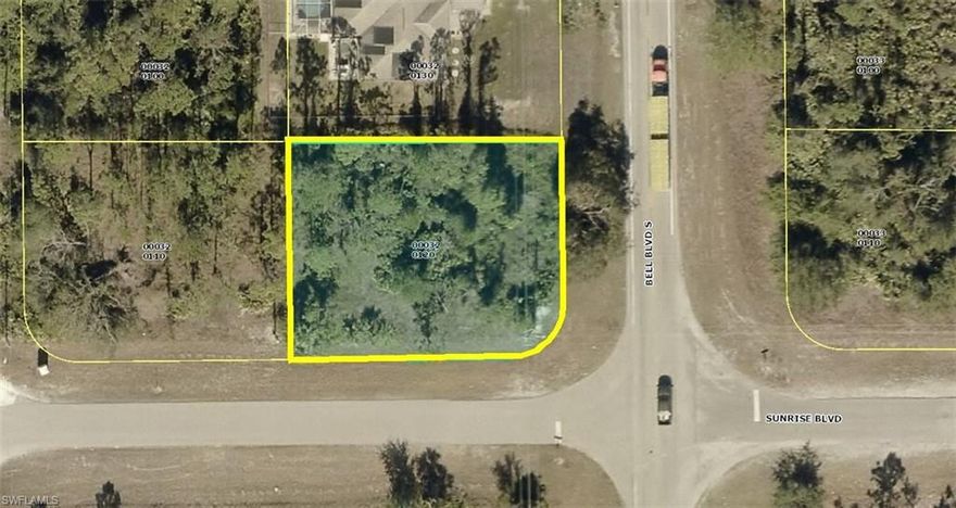 Exceptional high and dry oversize nearly 1/3 acre corner homesite (width 102' x 128' deep) in a nice neighborhood of many newly constructed homes in LEHIGH ACRES. Property features highly desirable Western and/or Northern views at the rear of the homesite with quick and easy access to Bell Boulevard, Sunrise Boulevard, Lee Boulevard, State Road 82, shopping, restaurants, recreation, schools, boating, golfing, SWFL International Airport and all Southwest Florida has to offer. Southern and/or Eastern morning sunrise views facing the front street-side of the property. County maintained paved roads with power at the street. Build your dream or vacation home now and/or save this special area homesite for later. Don't miss this unique opportunity to purchase this choice property for only $9,995 each with SELLER DIRECT FINANCING (US) with $0 (ZERO) down, no credit check, job or income verification for ONLY $98.00 per month payment. Personal checks OK. Call today... you'll be so glad you did...