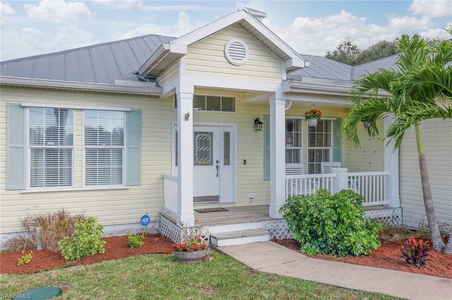 MULTIPLE OFFERS!! Highest and Best by 5:30PM Sunday 2/6! A true Florida charmer with a metal roof and front porch…This 3 bedroom, 2 bathroom home has been updated by the current owners with quartz countertops and glass tile backsplash, Touchless water faucet, under sink RO, New garbage disposal, and Updated appliances in the kitchen, New HVAC condenser and coil with halo, New ceiling fans and light fixtures inside and outside, Updated master bathroom, New sump pump for septic, New softener tanks, Hurricane Shutters, Seamless Gutters, and a New garage door opener and springs and more! The large backyard is accessible from the home through a screened-in walk out deck which leads to the 15ft circular above ground pool. The backyard has a shed for storage and is completely surrounded by a 6 foot vinyl privacy fence with 10 foot wide gate which is perfect to bring in and out all your outdoor toys and wide enough for a boat. Close to I75 and the shops at the Forum. This home has it all, and won’t last long, schedule your showing today! Realtors please see remarks.