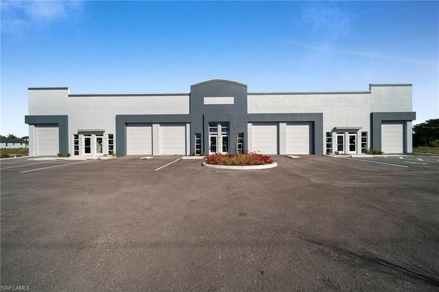 Warehouses with Office Space Available in the NE of Cape Coral. Located behind the Publix and BJ’s on Pine Island Rd, near Del Prado Blvd. These warehouses offer a total of nearly 7,000 sq ft, which can be divided into up to 6 units, each approximately 1,100 sq ft. The rent is $25 per sq ft + $9.50 per sqft CAM annually. Triple NNN. You can lease one unit or multiple units, with divisions made according to your needs. The space is delivered in a shell condition, and tenants are responsible for completing the interior finishes. The building features Three-phase electricity. The listing agent cannot guarantee the building’s completion date, as the builder is still in the process of obtaining the certificate of occupancy.