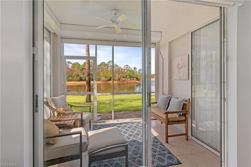 Beautifully renovated first floor, corner unit rental in Naples Heritage with full golf membership and amenities included with the rental. This is the largest model offered in Terrace at Stoneybrook, totally updated and features 2/bed 2/bath plus a den or 3rd bedroom. Newly renovated baths, kitchen, flooring, crown moldings, California closets, electric shutters on lanai and plantation shutters are just a few of the great features. This end unit is light and bright, has 3 walk-in closets, breakfast room, formal dining and a nice laundry room with cabinets. Conveniently located on the first Floor with a large storage room just outside your door and only steps to 1 of the 4 pools, pickle ball, and bocce courts. Park your car in your own carport, step inside and relax or watch the sunset on your screened lanai, with a water and golf course view. Naples Heritage has it all, tennis, golf, pickle ball, state of the art fitness center, bocce or just relax at the new resort style pool and cabana. The clubhouse has both casual and Formal dining, inside or out. Jan-April $6,500. Nov-Dec $4,500, This unit is available during non-seasonal (may-oct) months also.