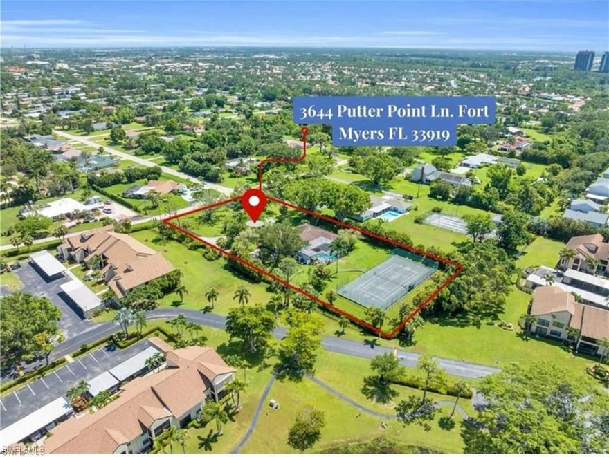 Location, Location, Location. Welcome to 3644 Putter Point Lane a 1.5-acre home in the heart of Fort Myers close to everything Fort Myers has to offer. Truly a spectacular open concept home with over $100,000.00 in recent improvements. Upon walking into the foyer, you are welcomed with an abundance of light coming from the skylight and surrounding sliding doors and windows. The home has four bedrooms, plus a den, three full baths, a three-car garage, and it all comes with no HOA fees to worry about! There is plenty of space to park your boat, RV, or any other toys!  The gourmet kitchen is a chef's dream with plenty of walking and storage space around the beautiful, large granite top island. The master bathroom is the epitome of luxury, featuring a large tub, a large shower, and a 3-person sauna, perfect for unwinding after a long day. The outdoor area is a paradise, complete with a beautiful remodeled pool featuring pebble resurfacing, new tile and coping, spa, and a Pentair pool system which can be controlled via app on your phone. The outdoor Lanai is truly impressive, with plenty of space for friends and family. There is even plumbing hooked up for an outdoor kitchen if desired. Additional features include your own private Tennis/Pickle Ball Court and a Basketball Hoop. The property also includes a back gate which can walk to Lakes Park in only minute. Owners have meticulously upgraded and maintained this to be a forever home, and it is ready to move into TODAY.