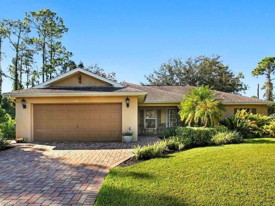 Click on the link above to watch the cinematic tour! You’ll love this stunning 1666 sqft home, located in Lehigh Acres! Just minutes from all the conveniences and entertainment Ft Myers has to offer, this 3 bedroom plus den, 2 bath home has something for everyone to enjoy. Key features include the 2 car garage, over-sized driveway, generously sized backyard w/ upgraded landscaping, new water softener system, recently remodeled guest bathroom, and tile throughout all main living areas. The bright and open living room offers vaulted ceilings with a dining nook, and is overlooked by an attractive kitchen with breakfast bar, ample recessed lighting, fresh white cabinets and plenty of storage space. The spacious yet cozy master bedroom gives you your own private ensuite, complete with dual vanities and shower. The outdoor area is perfect for entertaining and boasts a fire pit, plumbing, and electric, giving you the potential of a full outdoor kitchen. You won't want to miss this opportunity, schedule your showing today!