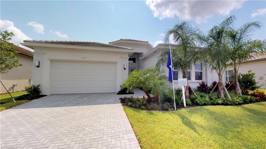 V.2592 - New construction available for immediate occupancy.  "Alexandra Grande" floor-plan has 2 master suites plus a den and 2 1/2 bathrooms. This home offers a spacious kitchen that opens to the great room with quartz counter tops, stainless steel appliances, smooth top range, stainless steel sinks, & white wood cabinetry. Features include tile throughout with carpet in the bedrooms, custom light fixture, window treatments and more! 55+ Community. Enjoy lake views from your patio and all the amenities Valencia Bonita has to offer! All prices are subject to increase without notice."