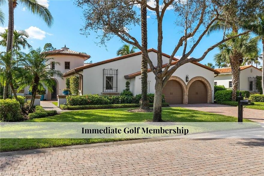 Welcome to 16999 Cortile Drive, located in the highly coveted Cortile neighborhood located in the center of Mediterra making it one of the most private and sought after neighborhoods in the gated community. This stunning 4 bedroom / 4.5 bathroom home has over 4,300 square feet of total living space, comes with a full golf membership and has been thoughtfully redesigned and renovated. Enter into a dramatic rotunda foyer opening to a spacious open-concept living space with soaring ceilings and wide plank light oak floors. A true chef's eat-in kitchen replete with custom shaker cabinetry, miter-edged quartz counters and an oversized 13 ft island ideal for daily dining and entertaining.  Sub-Zero/Wolf/Fisher & Paykel appliances including a 147-bottle Sub-Zero wine storage unit. The fantastic living room with custom built-ins and wall-to-wall ballistic glass sliders opens up to the lanai for seamless indoor & outdoor living. The indoor dining area opens out to a 550 square foot courtyard dining room featuring a gorgeous fountain and hand laid stone Tuscan wall feature. The very private, resort inspired backyard was completely renovated in 2021 and features a Turkish travertine stone patio creating the perfect venue for entertaining and relaxation. The property backs onto a lake & preserve with stunning west facing sunset views. Top of the line built-in custom outdoor kitchen. Pool and spa, pergola and even a putting green! The master suite is an oasis with a spacious bedroom and a sitting/office area that overlooks the backyard, and a spa-like en-suite bathroom with separate vanities, walk-in shower, freestanding soaking tub, separate water closet, and a large walk-in closet with custom built-ins. 2 additional guest suites, with one currently set up as a media room plus a very desirable attached casita with its own private entrance is perfect for guests, private office or staff quarters.  2-car attached air conditioned garage with EV charger.  Truly exceptional move-in ready home in a premier location of this prestigious community.
