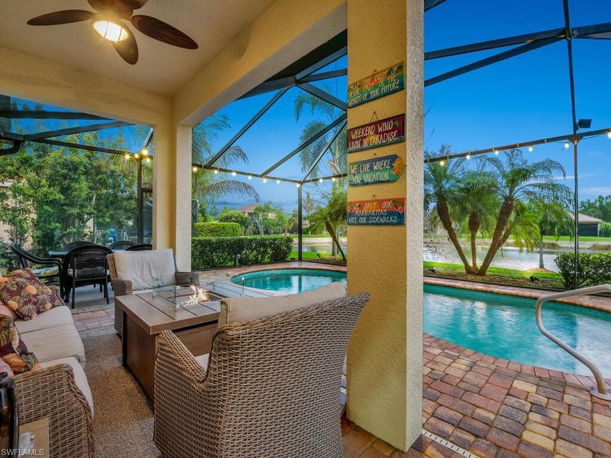 DECEPTIVE FROM CURB! Don't let the front of the home fool you... it is PACKED w/ custom luxury features and offers a sprawling layout from front door to lake! Recent updates include- freshly painted interior, plantation shutters, pavers have been cleaned & sealed, and tall cabinetry & epoxy floor in 3-car garage. You will love the layout of the home- living & family room design, formal dining area, wide kitchen w/ breakfast bar & butler area, pantry w/ French doors, breakfast nook, crown molding, contemporary glass door at front entry, custom entertainment wall in family room w/ shiplap, and massive screened outdoor living space w/ saltwater heated pool & covered sitting area. Magnolia Lakes is a gated community of all single family homes that offers a playground w/ picnic area. You will have access to all of Gateway amenities including optional social/golf membership to The Club. Very convenient location- minutes away from RSW international airport, I-75, Spring Training Stadiums, schools, restaurants, grocery store, shopping and so much more!