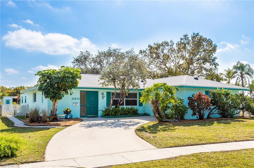 This conveniently located property on a cul-de-sac with lots of storage provides all the comforts of home with a tropical flair. All appliances including Whirlpool Duet washer/dryer are included. Two stage Aquasana filter in kitchen. Separate laundry room with sink and storage cabinet. Relax indoors, on the screened lanai or in the fenced yard. Motion sensor lights, 12’x24’ (288 sq ft) detached workshop/studio with power, AC, ceiling fan AND 6’x10’ storage building with power and insulation PLUS 8’x8’ tool shed! A gardener’s delight with landscaping, fruit trees, arbor and a potting shed. Storm protection includes impact windows throughout PLUS shutters for all windows. New roof installed on home, workshop/studio and storage building in 2017! Natural daylighting brightens the home with two solar tubes. The one-car attached garage was converted into usable space and can be converted back. Poinciana Village has a county-owned community park with playground, tennis and basketball courts. Just minutes from beautiful Naples beaches and amenities. This home is a MUST SEE!