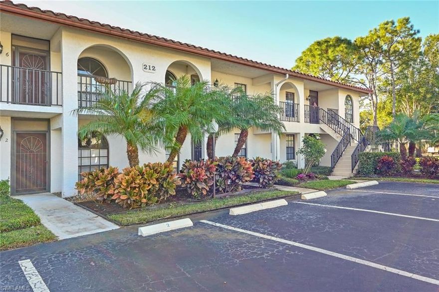 DON'T WAIT on this CHARMING , WELL MAINTAINED , TURNKEY 2nd floor Gleneagles Condo with  SOUTH EASTERN EXPOSURE in the desirable Lely Golf Estate Community with LOW MAINTENANCE FEES and INCLUDES A DEEDED CARPORT ,EXTRA STORAGE SPACE Plus an ADDITIONAL RESERVED PARKING SPACE!! This 2bed/2bath condo has LANAI HURRICANE SHUTTERS , BEAUTIFUL VIEWS of the POOL, GOLF COURSE and LANDSCAPING. VAULTED CEILINGS in the EAT IN KITCHEN, COMBINED  DINING and LIVING ROOM AREA w/BUILT IN BAR/BUFFET area, LARGE MASTER BEDROOM W/BUILT IN CLOSET AND EN SUITE, LAUNDRY ROOM w/FULL SIZE WASHER and DRYER. This home is PERFECT  for YEAR ROUND, SEASONAL, or RENTAL!