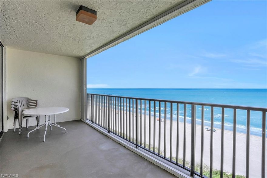 Beautifully maintained ninth floor unit with great views of the Gulf of Mexico and Marco’s fabulous beach. Two bedrooms and two full baths that have been updated. Kitchen with new stainless steel refrigerator, range, range hood, microwave and glass tile backsplash. Dishwasher is just a few years old. Very tastefully decorated and furnished with washer and dryer in the unit and extra storage across from the elevator. Sea Winds is a weekly rental building that generates great income and a south end location which is within walking distance to restaurants, shops, movie theater and miniature golf.