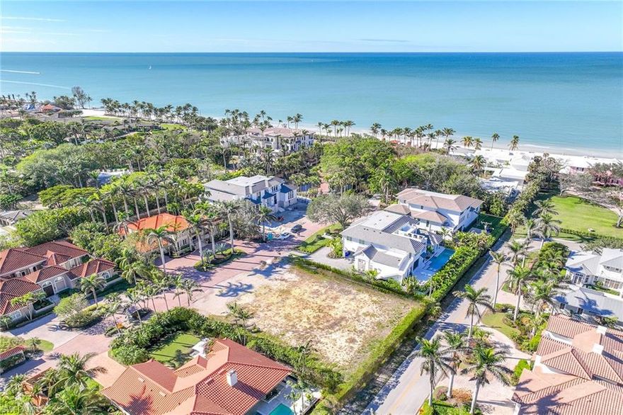 Offering a unique private homesite in the exclusive Gordon Drive Estates. This incomparable neighborhood has just 9 homesites with beach access just steps away. The only monitored gated community on the beach is a short distance from Third Street South, Fifth Avenue and the Naples Pier. Located on prestigious Gordon Drive, this property has a private gated path to the beach, so no crossing busy streets to enjoy the serene Gulf of Mexico. This discreet enclave has captivating charm with old-world lanterns lighting up a timeless paved cul-de-sac street. The lot is cleared and ready to build your custom dream home.