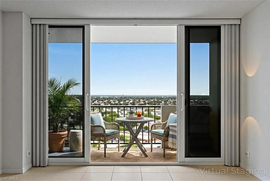 Nearly top-floor and perched above the palm tops, this Admiralty House residence delivers the island panorama everyone wants—sunrises over the river, glittering lights across Marco Island, and long views sweeping toward the Gulf and Caxambas Pass. Inside, the classic 1-bedroom/1.5-bath great-room layout lives far larger than its footprint, with walls of glass drawing your eye straight to the horizon. A broad lanai becomes your morning coffee spot and your evening stargazing perch; slide the glass open and let the breeze in or enjoy the quiet confidence of hurricane-impact windows and sliders when the weather turns.

Recent mechanical upgrades add lasting value and peace of mind: an updated HVAC air handler keeps the home cool and efficient, and a newer hot water heater means one less thing on your to-do list. The kitchen is bright and functional with plenty of storage, and the dining and living areas flow together effortlessly for casual entertaining. In the bedroom, direct lanai access turns wakeups into a daily show, while an en-suite bath and an extra half bath make hosting simple. Whether you refresh with your own design or keep it wonderfully simple, this high-floor retreat is about view, comfort, and low-maintenance living.

Admiralty House is a beloved Marco Island address for good reason. The building sits directly on the sugar-sand beach and wraps residents in resort-style amenities: a newly updated lobby and welcoming social/library rooms, a heated beachfront pool with expansive deck, tennis and pickleball, BBQ grills under tiki huts, bike storage, a convenient car-wash station, extra storage, and covered assigned parking. Practical touches—on-site management and laundry on every floor—keep day-to-day living easy. Investors will also appreciate flexible rental opportunities with 30-day minimums and up to 12 leases per year (verify rules).  ?

From this “almost-penthouse” height, you’re close to everything yet above it all: stroll the beach at sunrise, watch boats trace the coastline, and end the day as the city lights sparkle to the north and south. With hurricane-impact protection already in place, major systems updated, and jaw-dropping, island-wide vistas from the Gulf to the river to Caxambas Pass, this is the easy-care, view-centric Admiralty House home so many buyers wait for—and the one that won’t be on the market for long.