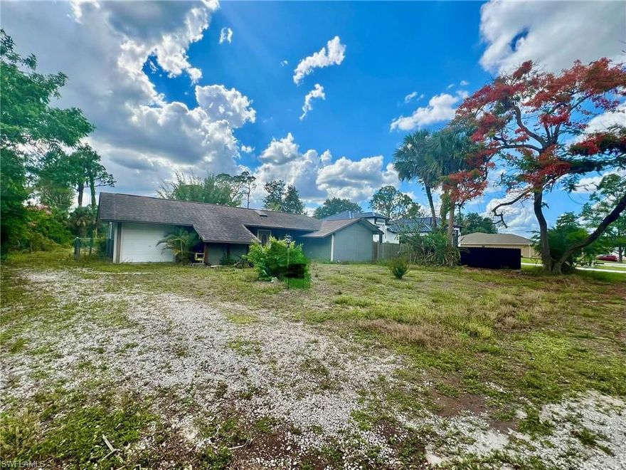 Introducing this charming 2-bedroom, 2-bathroom fixer upper! Nestled on a generous half-acre lot in a desirable community of Lehigh Acres. Location is key with this property. This home is awaiting your personal touch. It includes a convenient attached one-car garage and a fenced backyard, complete with a two-story (unfinished) shed. This home presents endless possibilities for customization and expansion. Don’t miss the opportunity to customize this home to live in it, or for investment!
