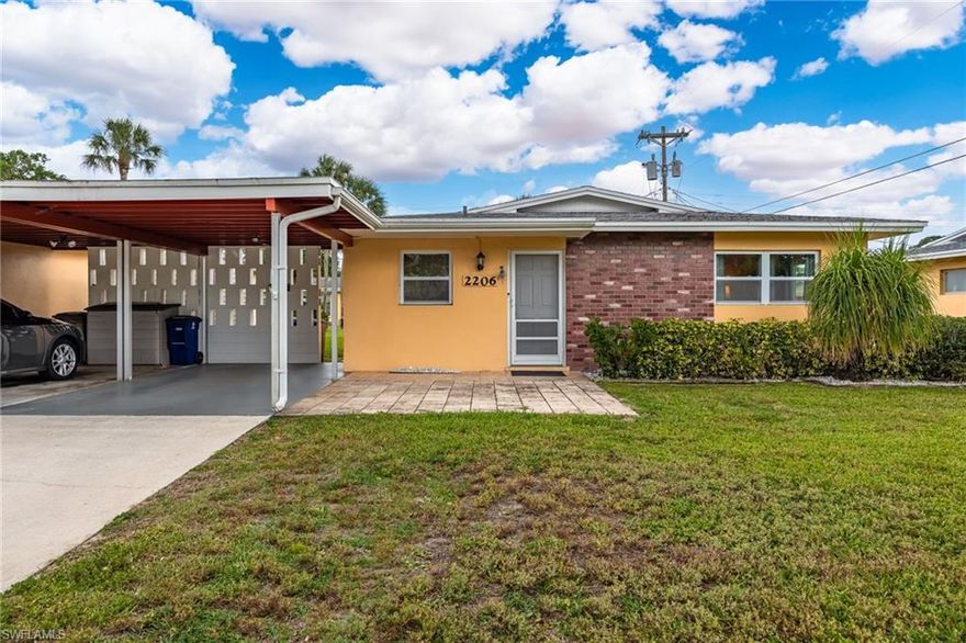 Here is your chance to own your piece of sunshine in Lehigh Acres, FL. Are you in the market for an affordable and move-in ready condominium in a 55+ community? Well you are in luck! This one floor condo is located in the lovely Camille Gardens community and it is waiting for its new owner. The condo floor plan features 2 bedrooms, 1 full bathroom, a utility room, a back patio, a carport, and is on central water and sewer. The current owner has completed the following updates to his home; a new AC system in 2021, new impact resistant front door in 2018, a new impact resistant utility door in 2018, new electrical panel and grounding system in 2017, a new roof in 2017, new impact windows in 2015,  a sunsetter retractable awning in 2019, a tankless gas water heater in 2020, new plumbing in 2020, new tile flooring in 2019, and an updated bathroom in 2019. Camille Gardens is conveniently located off E 6th St. and Joel Blvd within walking distance to public transportation and shopping. If you enjoy golfing, the public Lehigh Resort Club Golf Course is located within a five minute drive from this condominium. Call today for this affordable, updated, and move-in ready condominium. There is no snow shoveling here!