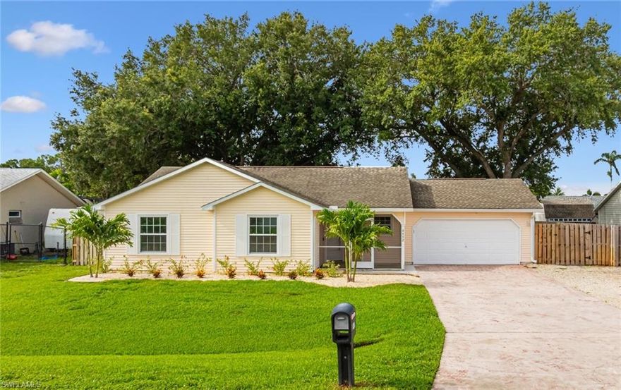 This 3-bedroom, 2-bath home, located in the growing area of San Carlos Park, will check off the boxes on any homebuyer's list. Are you looking for a starter home to raise your family?  This home checks that box.  Are you looking to downsize and start a new chapter in your life?  This home will check that box. Are you Interested in expanding your real estate portfolio? This home is not in an HOA or requires flood insurance, so monthly carrying costs are low.  Box checked. Some noteworthy improvements include a new roof in 2018, AC in 2022, 6' wooden fence in 2023, updated landscaping throughout, and a RO system in the kitchen. If you’re looking for a quiet oasis after a long day, you will quickly fall in love with the privacy of the oversized backyard and large mature trees. Situated just minutes away from shopping, dining, I-75, and RSW. It is the perfect location for any active lifestyle. Whether you are looking for your first home or your home away from home, be sure to put this at the top of your list. I'm sure it will be the perfect fit.