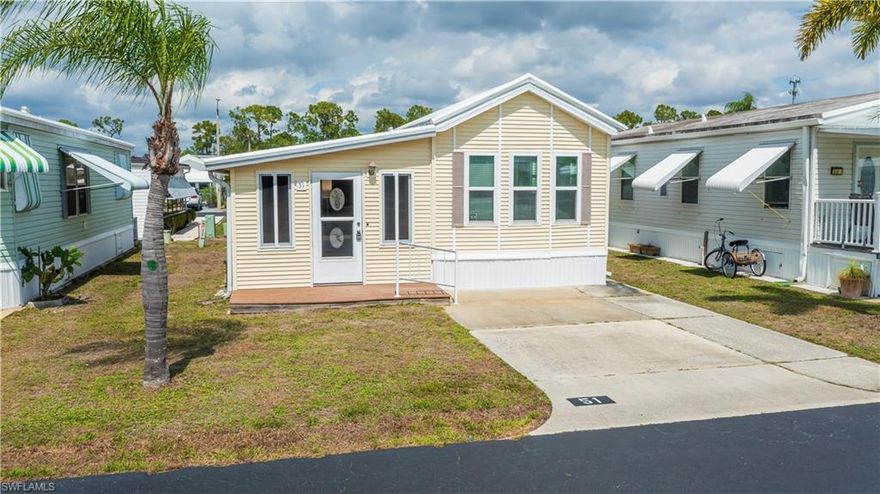 Located in Fountain View RV Resort, a well-established 55+ deeded community where residents own the land, this turn-key 2001 manufactured home offers approximately 792 sq ft of comfortable living space with 1 bedroom and 1 bathroom. Ideally situated just three units from the community clubhouse, the residence has been well maintained and thoughtfully updated. Improvements include a new roof installed in 2016, new A/C system in 2018, and six new slider windows with updated framing in 2019. Interior features include an open kitchen with light wood cabinetry, updated kitchen and bathroom flooring, and attractive décor throughout. The home also offers a front deck, creating a comfortable space to relax and enjoy the Florida lifestyle. Property is not located in a flood zone.  Residents of Fountain View RV Resort enjoy an active lifestyle with planned activities and amenities including a clubhouse, community pool, spa/hot tub, bocce court, shuffleboard, tennis, pickleball, volleyball, basketball, community room, and common laundry facilities, along with optional RV and boat storage. The community is conveniently located just minutes from downtown Fort Myers, offering easy access to shopping, dining, medical facilities, golf courses, and Gulf beaches. The low HOA fee of $230 per month includes lawn and land maintenance, on-site management, and use of recreational facilities.  This property presents an excellent opportunity for seasonal or year-round Florida living.
