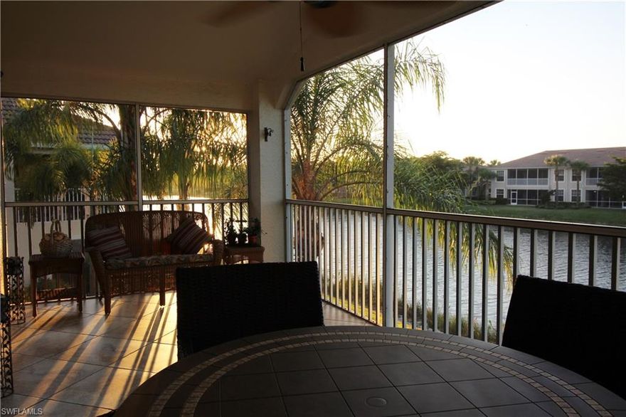 Tired of look alikes?  This top shelf, second floor, end unit reflects good taste and gracious formality within the sun flooded rooms-2/2 plus Den, Great Rm, Formal DR and Eat in Kitchen-1797 SqFt, Vaulted Ceilings, attached Garage, Lge Lanai and tranquil lakefront…total prescription for pleasure! UPGRADES-diagonally set Marble flooring in Foyer, DR, Kitchen and Gst Bath, combined with high quality carpeting; Thomasville custom old world finish cabinetry with custom pull outs-granite ctrs, travertine backsplash, GE Profile-counter depth refrige, drop in range, French doors, added recessed lighting…this carefree comfort of condo living is already updated for tomorrow.  All soft tones of honey with a bit of prim yet understated elegance.  Colonial Country Club offers custom tailored tranquil settings with trees, walking paths-boardwalks, fauna and flora abound.  This resort style gated community offers hospitality with Olympic size pool, tennis, exercise, indoor/outdoor restaurant, pay as you play golf and planned activities.  Schedule your personal showing to experience first hand LOVE at Purse Sight-ACCENT ON VALUE WITH ACCENT OF DESIGN.  ALL THIS PLUS A GREAT LOCATION!