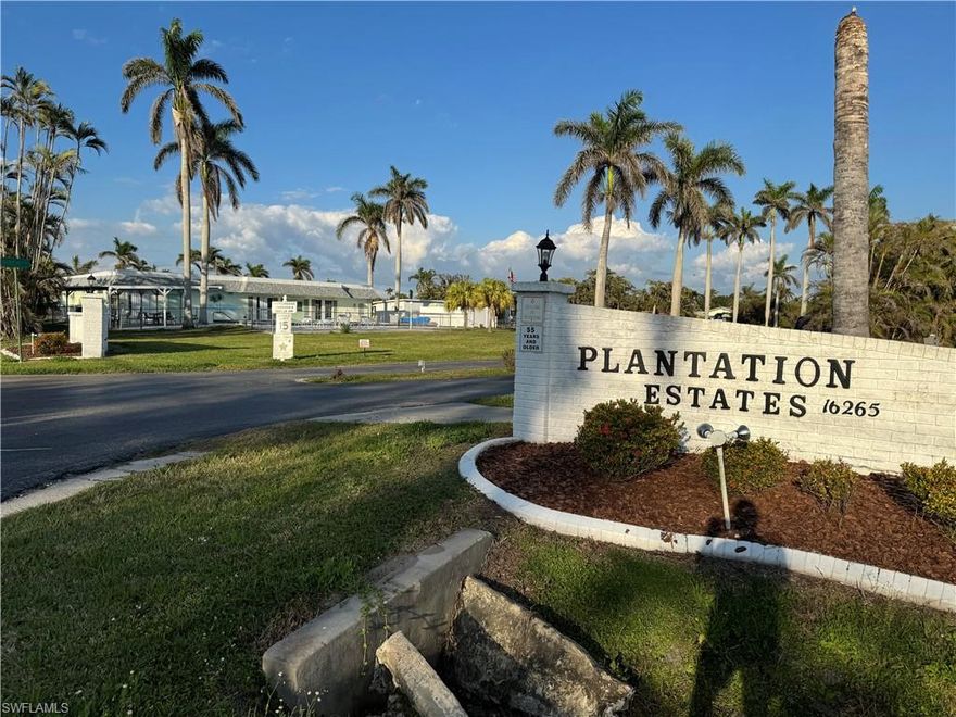 Discover Plantation Estates, a charming mobile home community. This site is poised for a new home installation.  As a 55+ community, Plantation Estates offer an assortment of amenities, including a clubhouse and pool. The site features a raised Lanai slab and is nested near Sanibel and Ft Myers beaches, providing a serene atmosphere
