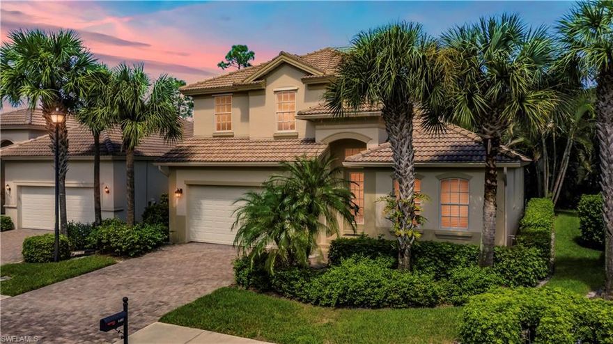 IMMACULATE 4bed+bonus loft area, 2.5bath single family POOL home at over 2500sq ft.  Ground floor master bedroom with additional guest room and half bath on first floor.  Soaring ceilings welcome with you with a grand staircase upstairs to 2 guest rooms, guest bath with double sink, and a bonus loft/den- perfect for playroom or office area.  In the kitchen you'll find 42" wood cabinets and granite countertops.  Low HOA fees and NO CDD.  Freshly painted and in pristine condition.  Gated community with sidewalks, playground area, and community pool.  Low fees include irrigation water, cable, internet, and lawn care.  Great opportunity to own a near beach, pristinely maintained home in South Fort Myers!