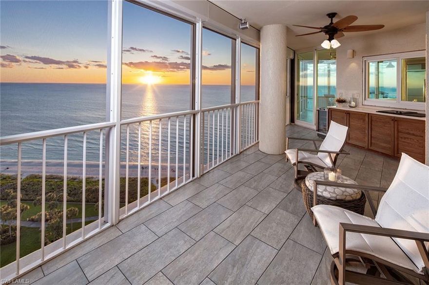 Direct, unobstructed Gulf Views are captivating and immediately seen upon entry, through the floor to ceiling window walls. The 3-bedroom layout with over 2,500 square feet is ideal and provides a space to add a den if needed. Unwind and watch the sun sink into the water from the spacious lanai providing a built-in grill and amazing vistas south all the way to Marco Island. The neutral finishes throughout allow residents to envision their own design style with only minor touches. Le Ciel Park Tower sits almost directly on the sand and offers a newly renovated lobby and common areas, an airy fitness room, 24-hour security, convenient bike racks, 2 guest suites, expansive pool right off the sand and so much more.