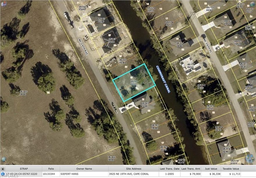Waterfront vacant lot with canal frontage located in desirable NE Cape Coral, offering an excellent opportunity to build a custom home with beautiful water views. This residential lot is situated in a growing area surrounded by newer construction, making it ideal for homeowners or investors. Enjoy the Florida lifestyle with canal access and a peaceful setting, while still being conveniently close to shopping, dining, parks, and major roadways. No HOA. A great opportunity to secure a canal-front property in one of Cape Coral’s expanding neighborhoods.