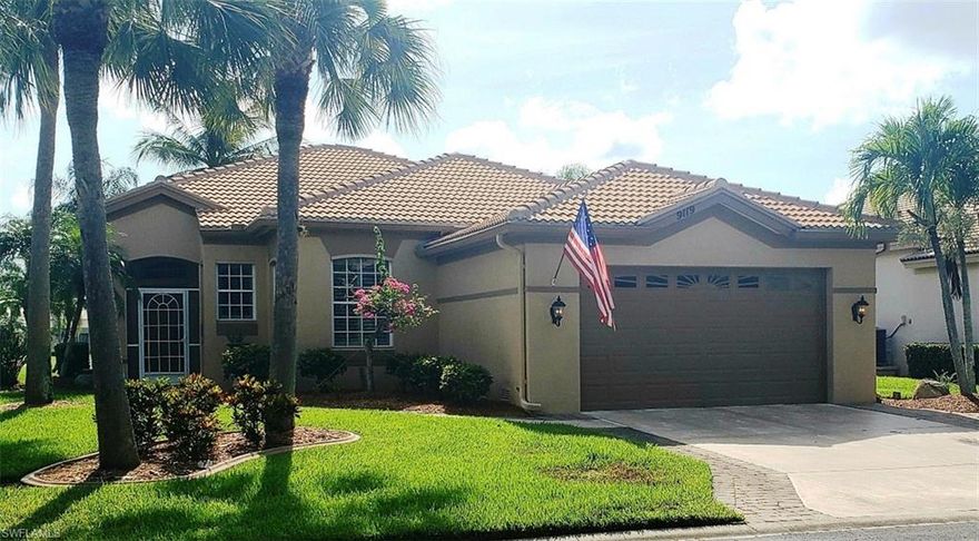 Beautiful 3 bed/2 bath "Andover II" single family villa with 2 car garage overlooking the golf course. Kitchen boasts Kitchenaid stainless steel appliances and granite counter tops.  Separate laundry room has extra cabinets, and newer front loader washer and dryer. Home also has plantation shutters on all windows. Master bath has a jetted tub, dual vanities and a large shower with tiled enclosure. Spacious lanai has been partially enclosed with hurricane rated glass to extend the living area of the great room. Golf membership included, annual fees apply.