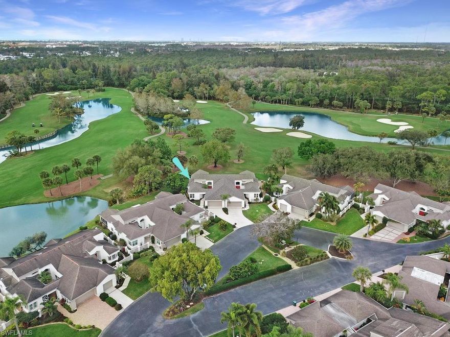 E-Z-2-C!! You'll want to see this three bedroom, two bath attached villa first! If you're looking for best golf course view in a gated community overlooking a tranquil pond, 14' high ceilings, an open and spacious floorplan, a two-car garage, an over-sized enclosed lanai with the low HOA fees - you've found it! How about a community pool too! A top value in a beautiful and well maintained golf course community in a quiet location - perfect for you or as an investment. This villa lives like a single family home with extra features including storm shutters. Ready for quick occupancy with a new roof.  Lawn care included in the HOA fee. Under four miles to the award-winning Delnor Wiggins State Park and Vanderbilt Beach and the sugar sand beach of the Gulf of Mexico. 
 Minutes to Artis Naples, Waterside Shops and Mercato for shopping, dining and entertainment too.  Ask about amazing financing options!