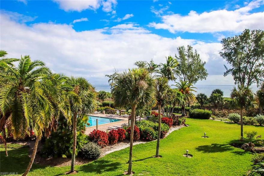 Gulfside Place: 3 story complex is one of the best built, maintained and beautifully landscaped luxury properties on the island. 2nd floor unit:1802 sq. ft.+160 sq. ft. lanai. Panoramic views of Gulf of Mexico from kitchen, living room, dining room and den. Master bedroom with Gulf view, walk-in closet and private bath. 2nd bedroom accommodates 2 queen size beds & has large closet with bathroom next door. Kitchen has wood cabinets and newer stainless appliances. Marble halls, contemporary floor to ceiling mirrors, new carpet. Big pantry and linen closet. Has alarm and heat temp monitor. 10x10ft storage next to the covered assigned parking spaces; perfect for bikes, fishing, beach gear or convert to ‘man cave’. Offered with furnishings. Consummate on site management oversees two 30 x 50 heated pools, two saunas, fitness room, 6 lighted tennis courts, outside gas grill, club house, two charging stations, elevators. Owners may have pets. 1250’ of pristine beach on 17 acres.