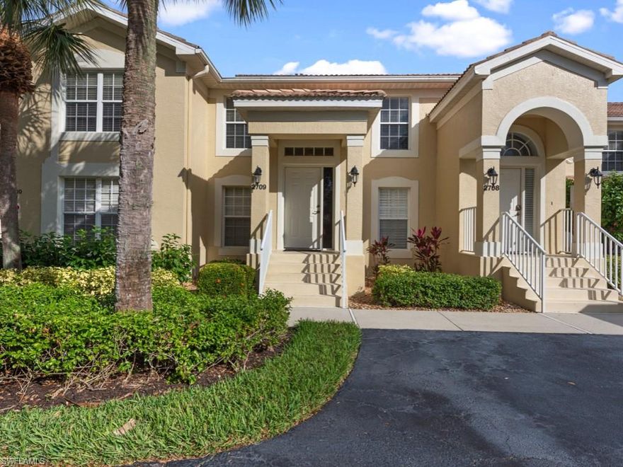 Impeccably maintained, turnkey furnished,  second floor condominium in Spring Run at The Brooks.  This two bedroom + den end unit features over 1500 sq ft of air conditioned living space, an open and spacious great room floor plan complete with volume ceilings, an abundance of natural light and beautiful lake and golf course views.  Freshly painted in 2018, New air conditioning in 2019, move in ready!  Spring Run offers an array of amenities including Gordon Lewis designed par 72, 18 hole golf course with five sets of tees that cater to every skill level, four clay tennis courts, bocce ball, a 15,000 sq. ft clubhouse offering fine & casual dining, fitness room & pool. Memberships available to The Town Center and Commons Club offering access to the Brooks Private Beach Club on Bonita Beach, Fitness & Spa, Enrichment Center, & The Rookery Restaurant.