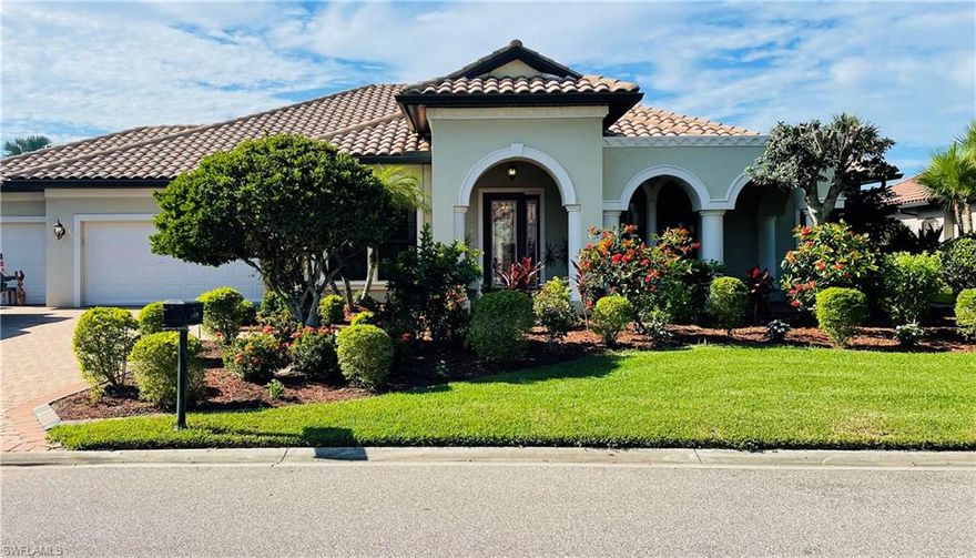 A real Gem located in the much sought after Hampton Park Community in Gateway. This beautiful WCI, POOL Home boasting 4 Bedrooms, 3 full Baths, (one is a pool bath) large 3 Car Garage situated on an OVERSIZED waterfront lot. New ROOF 2021, new AC 2022, Hardwood flooring in all bedrooms, updated beautiful kitchen with 42” cabinets, stainless steel appliances, Quartz countertops, also in all bathrooms. Double wall oven. Open airy & spotless. Hurricane resistant windows/sliders and new storm electric roll down shades in Lanai area. The lanai has been completely refurbished- painted and screens. Isonene insulation to help with cost of utilities. Upon entering through the beautiful impact resistant glass door you will be enchanted by the welcoming feel this home radiates, the great room opens out to impact sliders that pocket to wall. Enjoy sitting on lanai or outside bricked patio overlooking lake with wonderful sunsets. New Pool Pump, New pool heater. Upgraded Landscaping. Low HOA fees include Cable/High Speed Internet, resort style Pool, fitness center, Pickle Ball & Basketball, Billiards, Community Room Fireplace & BBQ grills. Convenient to Rt-75 RSW Airport Hospitals