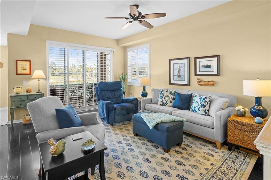 Impeccable first floor golf membership Carlisle condominium in Legends Golf & Country Club. This property shows great with rich wood flooring, plantation shutters, new kitchen cabinets, granite tops and stainless appliances, new master bath vanity, granite top and seamless shower door, the guest bath has glass door to the tub shower, new door fronts and granite top. The property is being sold turn key furnished with quality furniture and decor'. Legends Golf & Country Club is a beautiful guard gated community that offers Championship golf, grand slam tennis, pickleball, a 35,000 square foot clubhouse with 3 restaurants, an amazing resort style pool with waterfall and spa, fitness center with free classes, tons of planned activities such as concerts, dances, card games and much more. Golf members pay no additional fees for carts or greens fees. Located conveniently in S. Ft. Myers close to shopping, restaurants, the airport and to the beaches or baseball games.