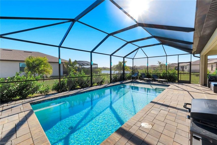 Why wait for new construction when you can have it all now? This stunning Marsala model by Lennar, no longer built in the Portico community, offers 3 bedrooms plus a den, 3 full bathrooms, and 2,202 sq ft of thoughtfully designed living space. Situated on an oversized, fully fenced corner lot, this home delivers privacy, space, and curb appeal that’s hard to find.
The open-concept layout is filled with natural light and features tile flooring throughout the entire home—no carpet. This residence includes desirable upgrades that are no longer standard in new construction, such as a double front bedroom window, step-in guest shower, and a spa-style soaking tub in the primary suite. The heart of the home is a chef-inspired kitchen with granite countertops and stainless steel appliances, ideal for both everyday living and entertaining.
Enjoy Florida living at its best with your private pool and tranquil lake views that can be appreciated throughout the home. One of the most valuable features is the hurricane impact windows and doors, a rare find in this community, providing safety, efficiency, and peace of mind. Even better, this home is NOT located in a flood zone, offering additional reassurance and potential insurance savings.
Living in Portico means embracing a resort-style lifestyle with amenities including a clubhouse, pool, fitness center, tennis, pickleball, walking trails, and a vibrant social calendar. This move-in-ready home combines luxury, comfort, and long-term value—without the wait.