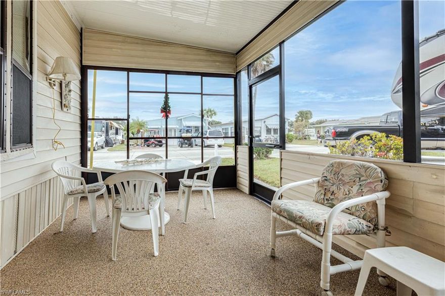 This little place has a big view! It is located in a friendly, active, gated 55 plus community. Enjoy sitting in your spacious screened in Florida which has a "river rock" floor while you look out over the lake.  Or, you can sit outside on the patio and listen to the water and the ducks. The homeowner tells me that it rarely gets hot on the porch because of the breeze from the lake. This community features two pools, 2 hot tubs, a laundry, fitness center, library, billiards room, and so much more.  You can be as active as you choose with plenty of places to walk or ride your bikes. This terrific community if located just over 2 miles from CVS and Walgreens, 3 from Walmart and Publix, 8 from Marco Island and 12 from beautiful 5th avenue in downtown Naples.  There is even a public boat launch just 4 miles away.  Come join us in beautiful SW Florida!