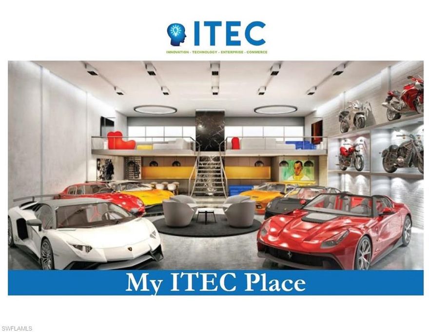 Luxury Car Condos!  New Construction.  24' x 42' ground floor unit features 12' H x 14' W door, LED lighting, security camera, high speed internet, AC, fire sprinklers and plumbed for private bath. Mezzanine available. Unit includes a 50 AMP RV Outlet. My ITEC Place storage condos range from 510-1330 SF. Units are 24' W x 27' D or 24' W x 42' D - Back to back combined units are 24' W x 70' D.