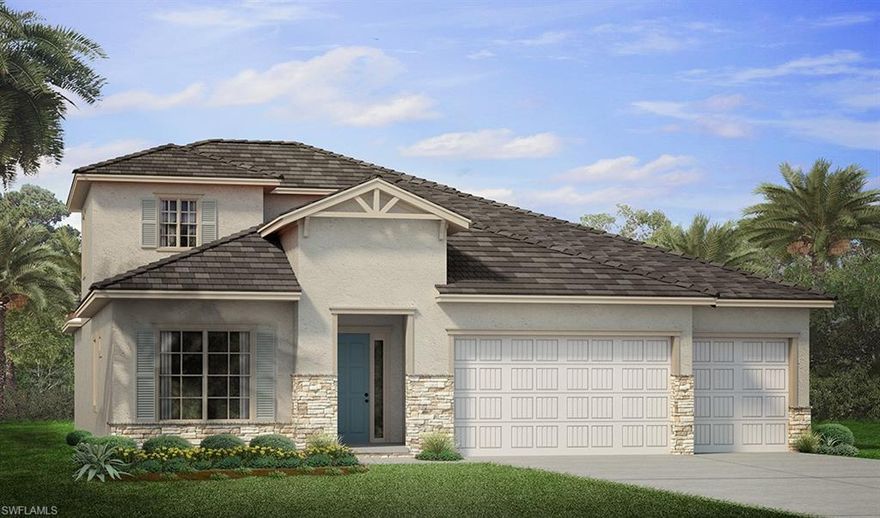 Under Construction. Pool and Spa home! Privacy, Privacy and more Privacy from this BRAND NEW home in Seasons at Bonita! This two story home checks off all the boxes! All three bedrooms plus a Den on the first floor with a GIGANTIC Bonus room (30x18) with its own FULL bath upstairs. From the three car garage with sleek epoxy finishing to the gourmet kitchen with 42” soft close cabinets and under cabinet lighting. This house has it all! Stunning quartz countertops with all stainless steel appliances and a laundry room featuring the washer and dryer with utility sink. This home features HURRICANE IMPACT GLASS and an outdoor kitchen rough in! Seasons at Bonita is the hottest new home community in the area!
