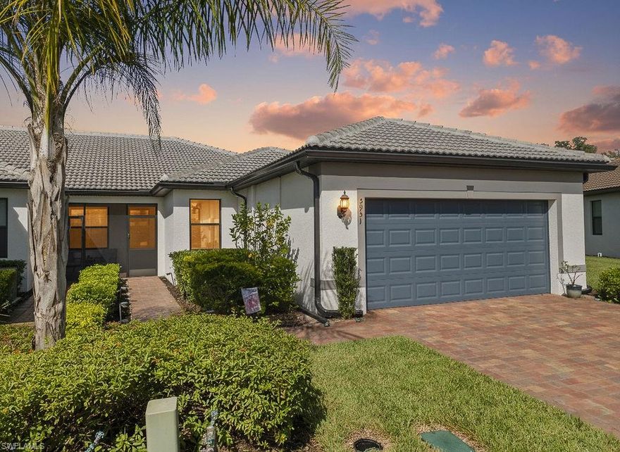 Welcome to this immaculate "Cascadia" model 2 bedroom + den, 2 bathroom end-unit villa located in the desirable 55+ community of Del Webb Naples in Ave Maria. Thoughtfully designed for both comfort and functionality, this home features upgraded porcelain tile flooring set on a diagonal throughout, 8' doors, upgraded baseboards, and custom window treatments over impact-resistant windows for added peace of mind. The open-concept kitchen is highlighted by quartz countertops and timeless shaker-style cabinetry, flowing seamlessly into the bright and spacious living and dining areas – perfect for relaxing or entertaining. The private master suite includes a walk-in closet and a beautifully appointed en-suite bathroom with granite countertops and a large walk-in shower. A flexible den with French door entry provides the ideal space for a home office, guest room, or hobby area. Additional features include a 2-car garage and the advantages of being an end-unit, offering extra privacy and abundant natural light throughout. As a resident, you’ll enjoy access to Del Webb’s Oasis Club resort-style amenities, including two clubhouses, a fitness center, a resort-style pool with beach entry, lap pool, and Jacuzzi; golf simulator, billiards, two tennis courts, twelve lit pickleball courts, four bocce courts, a large catering hall with kitchen, a café, library, arts and crafts room, and an activities director offering a full calendar of social events – all within a golf cart-friendly community. Golf enthusiasts will also appreciate the semi-private championship-style golf course, complete with a pro shop, and on-site golf professional.