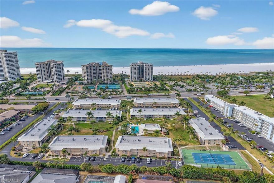 Sought-after location and opportunity directly across from Residents‘ Beach on Marco Island. This convenient first-floor location is in the desirable, low-density, two-story condominium of Beachview. Featuring two bedrooms, two baths and has nearly 1,200 square feet of light and bright living space with sunny southern exposure. The fully furnished unit has been nicely updated. Impact glass doors and windows, new hot water heater, new washer and dryer, new electrical outlets, premium Cordova bamboo floors with enhanced underlayment and lovely kitchen with custom white wood cabinetry, quartz counters and LED lighting. The screened lanai is the spot to start or end your day. On-site amenities include community pool with clubhouse, chickee hut, great for relaxing and entertaining, barbecue areas, tennis and pickleball. At time of listing, this is the only Beachview residence on the market. Don’t let this move-in-ready condominium pass you by. Centrally on the island, within short distance to the beach and close to some of the Island’s best restaurants, shopping and entertainment. Rare, pet-friendly condominium.