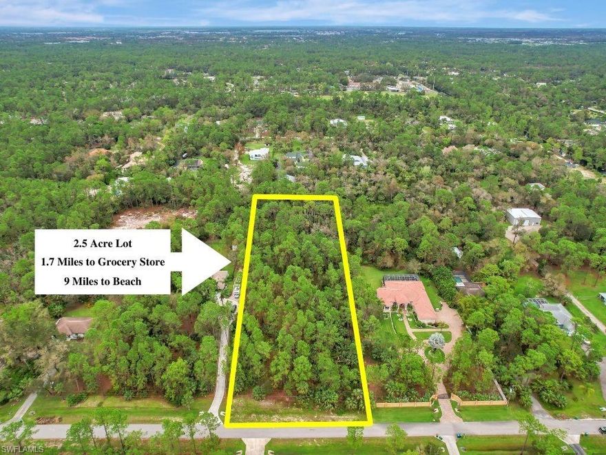 2.5 Acre lot located in Weber Woods. This is a great location within close proximity to all that Naples has to offer. Build your dream home on a beautiful estate lot. This lot is located towards the end of the street. Horses are allowed. Environmental reports can be supplied upon request.
