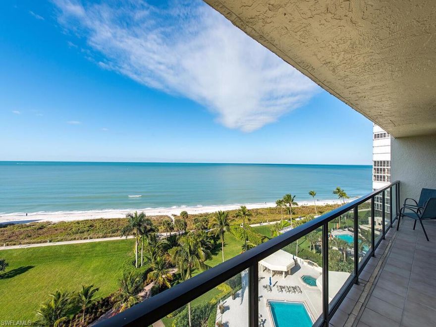 C3739 - Stunning SW gulf views with expansive wraparound balcony with glass railings and glass-enclosed seating area.  Renovated to the studs and remastered with high-end finishes.  This unit offers floor to cleaning windows and doors, wide plank wood floors, quartz countertops, raised ceilings, custom lighting, stainless steel appliances, a dry bar with beverage cooler, and a laundry room with a utility sink. Meridian Club is a luxury high-rise located on 3.5 acres with more than 300 feet of beachfront with only 4 units per floor. Amenities include gated entry, 24-hour doorman, pool and spa overlooking the beach, outdoor grill and entertainment area, social rooms, tennis, pickleball and fitness. Conveniently located near the upscale shops and restaurants of Venetian Village.
