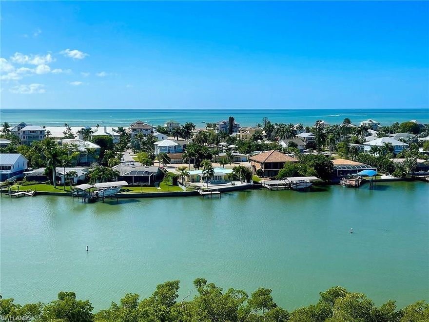 Gorgeous 8th floor residence in Waterside Sunset Gulf Bldg 8, WALK TO BEACH, with Million Dollar Views of the Gulf of Mexico & Sunsets as well as Estero Bay!With indoor Garage space & AC storage.On South Fort Myers Beach. At over 2000 sq ft of A/C living space, this full 3BD/2.5 bath features Private Elevator entrance directly to your home, 2 Lanais Front and Back! BEAUTIFUL COASTAL DECORATING AND SOLD FULLY TURNKEY FURNISHED. Great room, Granite Open Kitchen and Master Suite with sweeping views Buccaneer Lagoon and Gulf of Mexico. A service Elevator is accessible fr. your Laundry room. AC 2021 Water Heater2019 both in your Mechanical room by service elevator. Newer Water Softener & Reverse Osmosis, Newer Fridge and Toilets, New MAIN water valve and New Dryer (both 2023).on Floor 2: fitness room, saunas & steam rooms, 2 Guest suites, Community room Bar area & Kitchen! Resort Pool & Spa w/BBQs! Beach Access with Parking, fishing pier,  tennis courts, pickle ball, walking/jogging paths.