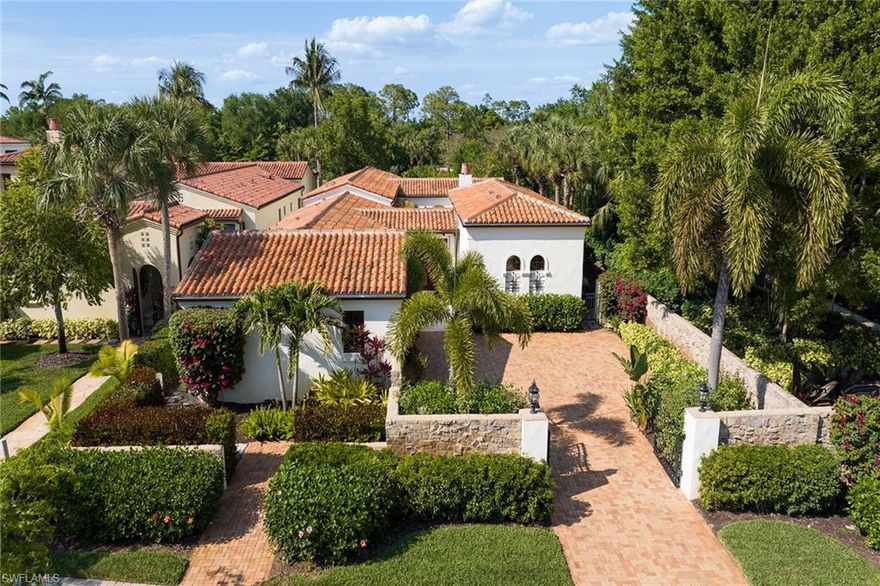 This home is truly magical! Designed by nationally recognized architect Mark Schuerer, you are transported to the northern coast of Italy with layered views through the courtyards and the outdoor living area, as it wraps around the pool connecting the indoor and outdoor spaces throughout the home. The architecture is thoughtful with a bright, open kitchen and great room spaces while the bedrooms remain private. Surrounded by windows, you will experience views wherever you look, including sunrises, the lake to the back of the home, and landscaping combined with potted plants overflowing with bright flowers. The den, which extends beyond the great room, is an ideal multi-purpose space whether being used as a study or extra sleeping area. Impact windows and doors, stained detailing at the French doors, and stone floors with a unique hopscotch pattern combined with a timeless combination of a checkerboard pattern as you enter the foyer, are only a few of the unique details that you will find in this home. Tongue and groove ceilings are adorned with beams, and mosaic tiles enhance the walls and floors creating warmth throughout the home. The chef’s kitchen, which includes a 36-inch Sub-Zero refrigerator and 36-inch freezer as well as Wolf appliances including an under-counter wine cooler and two dishwashers, opens up to the dining room and great room providing the ultimate entertaining space. Additional features include landscape lighting, a lighting control system, and an air-conditioned garage. Located in Mediterra, an award-winning private club with a commitment to excellence.