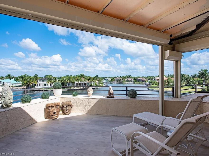 Live on Venetian Bay in this elegant grand Penthouse residence! Over 4,000 square feet of luxurious living space & expansive covered terraces provide gorgeous views from every room. 2 deeded parking spaces are just steps to the private elevator entrance for security & convenience. Light decor & tile flooring provide bright, airy living spaces while a lovely, updated spacious island kitchen & formal dining room allow for entertaining guests. Three en-suite bedrooms each with access to open terraces provide your guests with privacy & beautiful views. The generous master suite flows into an open terrace to enjoy the morning sunrise, glistening waters on the bay or the sparkling evening city lights. Wood flooring & wall-to-wall built-in cabinets enhance the den. Other special features include three new AC units in 2019, two extra storage units & interior built-in shelving that offer plenty of space for your personal treasures. A deeded boat dock is included with this property, & Ardissone owners enjoy private beach access just across the street. Walk next door to Venetian Village for upscale shopping & dining. Gated & secure, this unique home & location exemplify the Florida lifestyle.