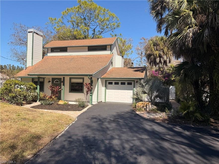 Unique home available for annual rental in sought-after Logan Woods. This 3-bedroom, 2-bath residence is filled with bright natural light and features vaulted ceilings on both levels, creating an open and airy feel throughout. The completely renovated interior was thoughtfully designed with an artist’s attention to detail, blending character with modern comfort. Enjoy a fully fenced, private backyard that is pet-friendly—perfect for relaxing or entertaining. The entire home is powered by solar energy, keeping electric bills remarkably low. Logan Woods offers the rare combination of peaceful, private living on acreage while remaining just minutes from Publix, quick access to I-75, and Naples’ renowned dining and shopping.